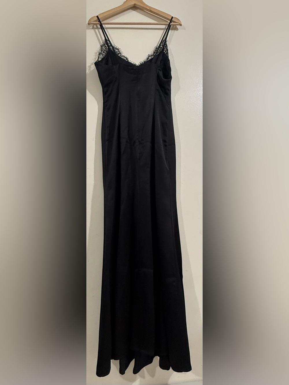 Anna Quan Black Satin Slip Dress with Lace Trim
